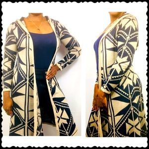 Misia Aztec Print Hooded Long Cardigan